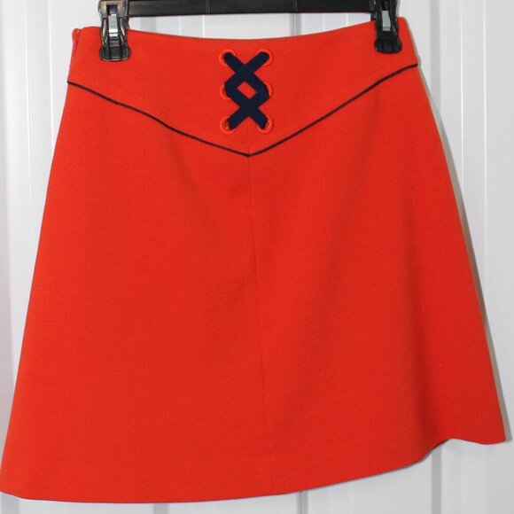 Leifsdottir for Anthropologie Regatta Orange Navy A-Line Mini Skirt - Size 2 - Picture 2 of 8